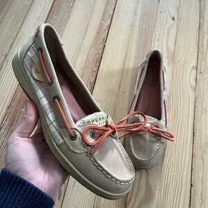 Sperry Top-Sider Womens 8.5M Boat Shoes Tan Leather Pink Plaid Sparkle 9180142